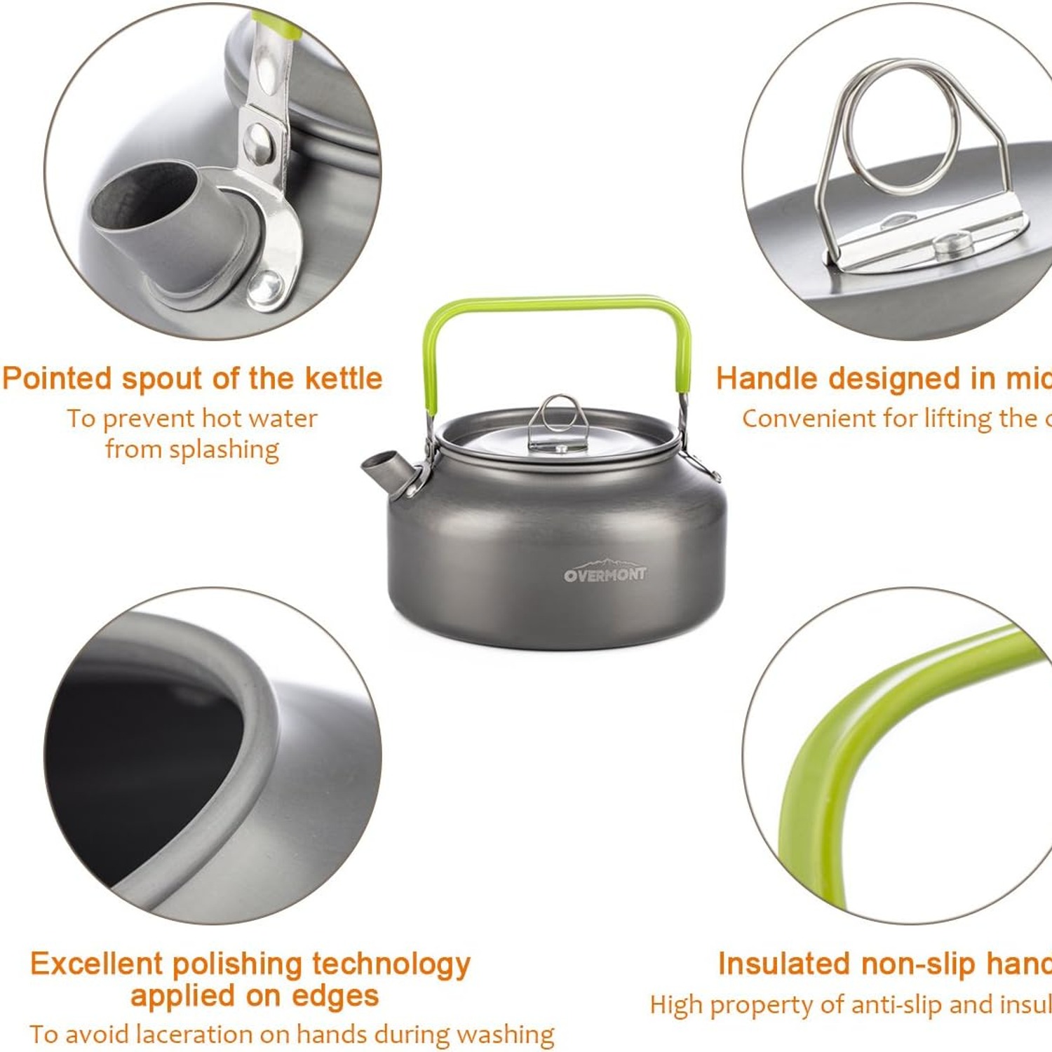 Overmont 1.2L Aluminium Camping Kettle, detail view